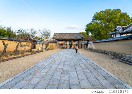 【奈良県】綺麗な空が広がる法隆寺の東大門 116810173