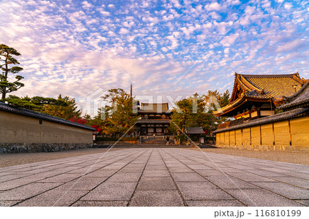 【奈良県】ダイナミックな夕暮れの秋空が広がる法隆寺 116810199