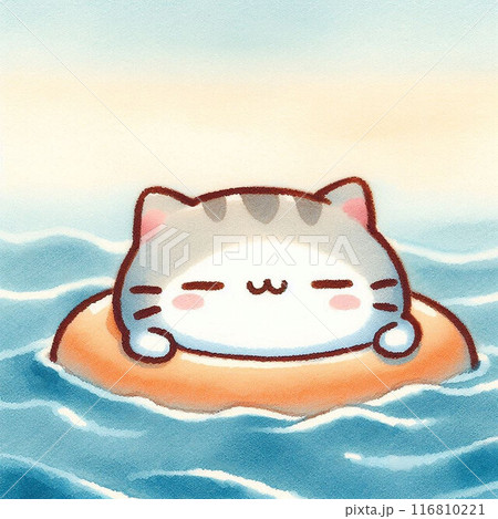 浮き輪で泳ぐ猫 116810221