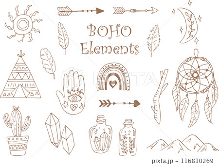 bohoイメージ手描き素材セット 116810269