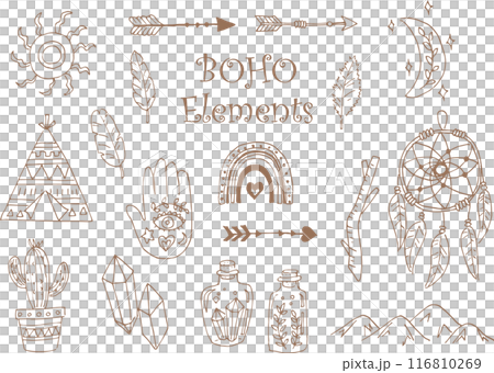 bohoイメージ手描き素材セット 116810269