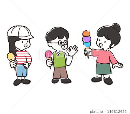 アイスクリームを持つ男の子と女の子のイラスト素材 アイスクリームを持つ男の子と女の子のイラスト素材 116812433