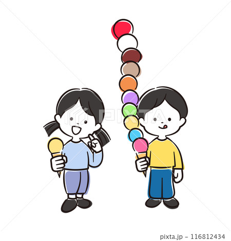 アイスクリームを持つ男の子と女の子のイラスト素材 116812434