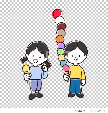 アイスクリームを持つ男の子と女の子のイラスト素材 116812434