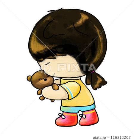 Kid hugs teddy cute cartoon illustration Kid hugs teddy cute cartoon illustration 116813207