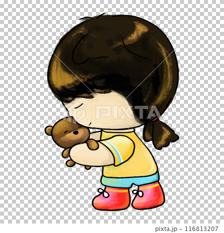 Kid hugs teddy cute cartoon illustration Kid hugs teddy cute cartoon illustration 116813207