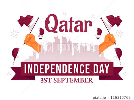 Happy Qatar Independence Day Vector Illustration for September 3rd featuring a Waving Flag and Ribbon in a Flat Style Cartoon Background Happy Qatar Independence Day Vector Illustration for September 3rd featuring a Waving Flag and Ribbon in a Flat Style Cartoon Background 116813762