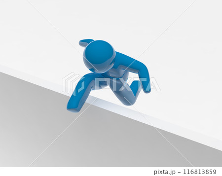 い壁を飛び越える人　アイコン　青　横　3Dイラストレーション 116813859