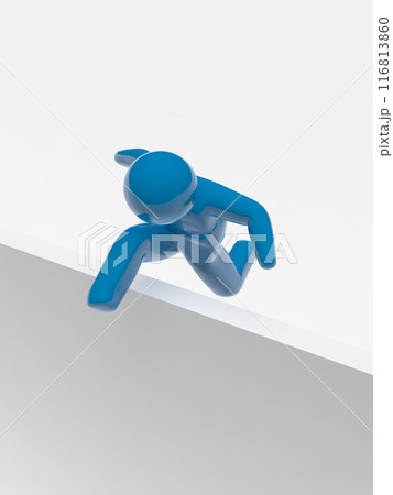 高い壁を飛び越える人　アイコン　青　縦　3Dイラストレーション 116813860