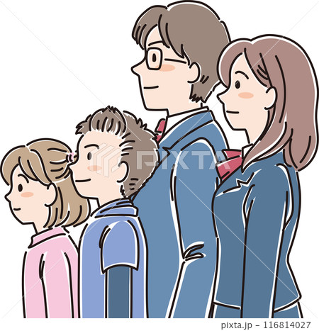 色々な年代の人物_横向き_普通の表情_小中学生4人 色々な年代の人物_横向き_普通の表情_小中学生4人 116814027