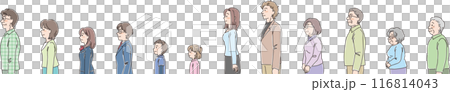 色々な年代の人物_横向き_普通の表情_一人ずつ横一列セット 色々な年代の人物_横向き_普通の表情_一人ずつ横一列セット 116814043