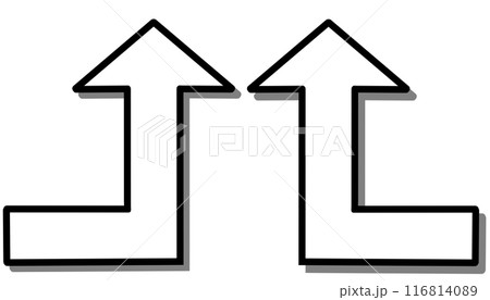 90度に曲がる矢印（白セット）（線画・影あり） 116814089