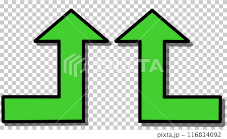 90 degree bent arrow (green set) (line drawing, with shadow) 116814092