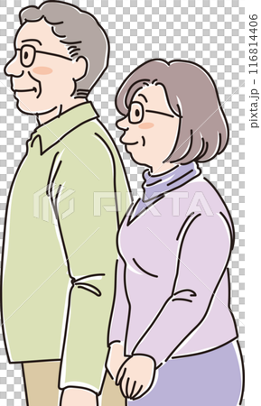 People of various ages_sideways_normal facial expressions_middle-aged and elderly men and women_grandfathers_grandmothers_60s_70s 116814406