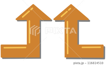 90度に曲がる矢印（オレンジセット）（反射・影あり） 116814510