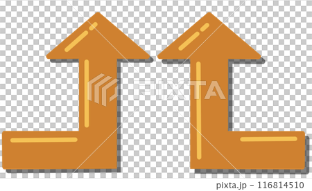 90度に曲がる矢印（オレンジセット）（反射・影あり） 116814510