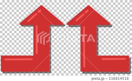 90 degree bend arrow (red set) (with reflection and shadow) 116814518