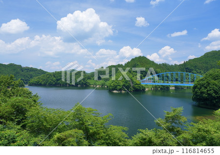 三重県青蓮寺湖にかかる青い橋 三重県青蓮寺湖にかかる青い橋 116814655
