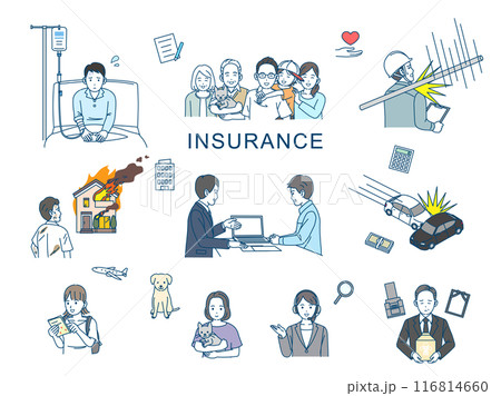 様々な保険を必要とする人達のイラストセット 116814660