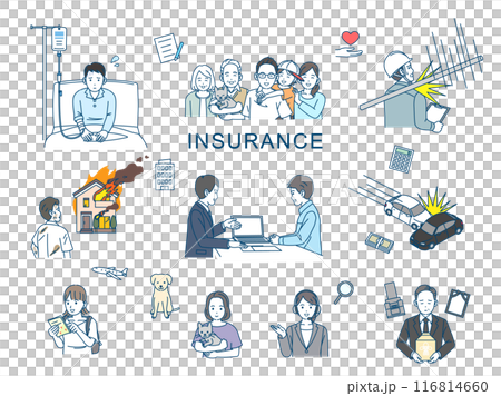様々な保険を必要とする人達のイラストセット 116814660