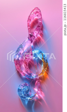 Volumetric musical treble clef in neon colors on a minimal background 116815413