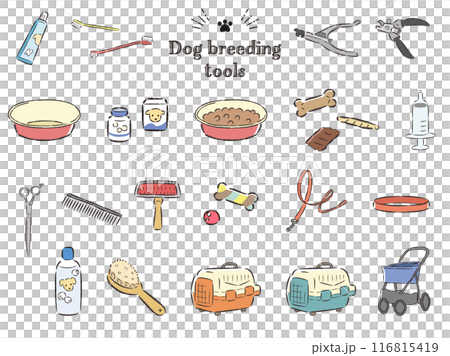 犬の飼育グッズのイラストセット 犬の飼育グッズのイラストセット 116815419