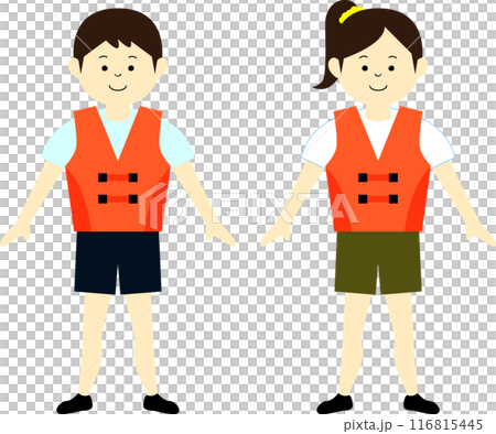 ライフジャケットを着ている子供 116815445