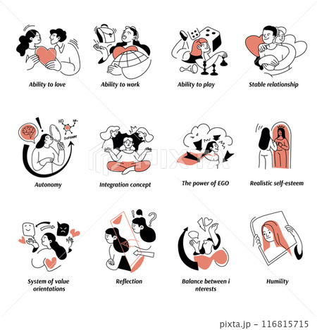 Various psychology concepts illustrated in 116815715