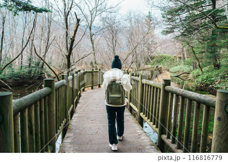 Woman tourist travel Kamikochi National Park, happy Traveler sightseeing nature, Nagano Prefecture, Japan. Landmark for tourists attraction. Japan Travel, Destination and Vacation concept Woman tourist travel Kamikochi National Park, happy Traveler sightseeing nature, Nagano Prefecture, Japan. Landmark for tourists attraction. Japan Travel, Destination and Vacation concept 116816779