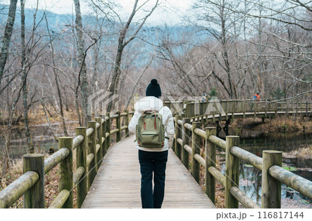 Woman tourist travel Kamikochi National Park, happy Traveler sightseeing nature, Nagano Prefecture, Japan. Landmark for tourists attraction. Japan Travel, Destination and Vacation concept Woman tourist travel Kamikochi National Park, happy Traveler sightseeing nature, Nagano Prefecture, Japan. Landmark for tourists attraction. Japan Travel, Destination and Vacation concept 116817144