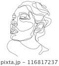 line art drawing of a Beautiful Woman's face.  female models on white background 116817237