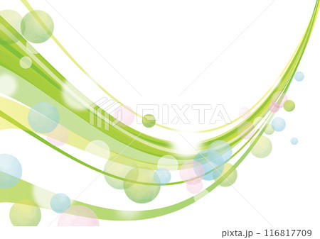 水彩風　緑のラインと水玉ふわふわ1 116817709