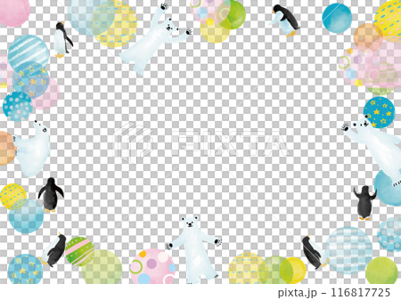 Watercolor style ice, polar bear, penguin and cute dot frame Watercolor style ice, polar bear, penguin and cute dot frame 116817725