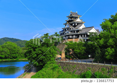 【岡山県】晴天の岡山城と旭川（令和の大改修後） 116817753