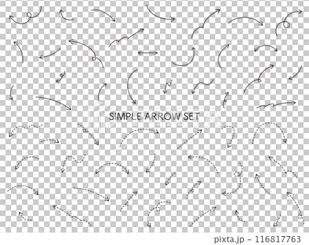 シンプルな矢印のベクターイラストセット　アイコン　やじるし　点線　手書き　 116817763
