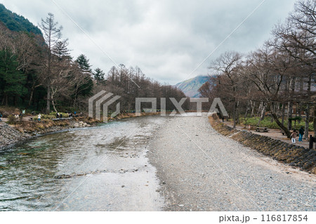 Scene of Kamikochi National Park, Hotaka mountain and Azusa river, Nagano Prefecture, Japan. Landmark for tourists attraction. Japan Travel, Destination and Vacation concept 116817854