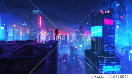 近未来都市を背景にした忍者 116818043