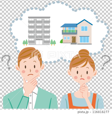 一對夫婦想知道是否購買或租賃房屋和公寓的插圖 116818277