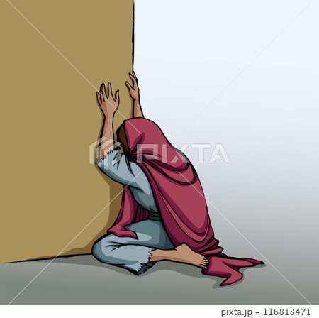 Vector drawing. Woman crying at the wall Vector drawing. Woman crying at the wall 116818471