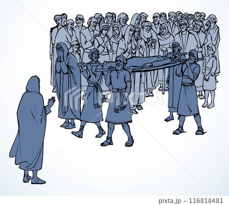 Vector drawing. Funeral of the son of a widow 116818481