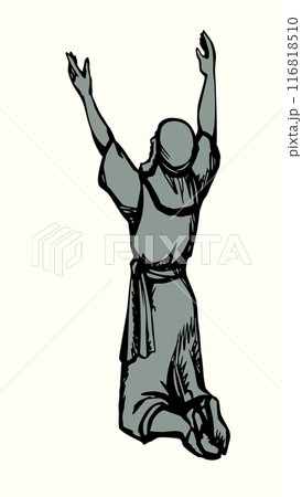 Praying man with his hands up. Vector drawing 116818510