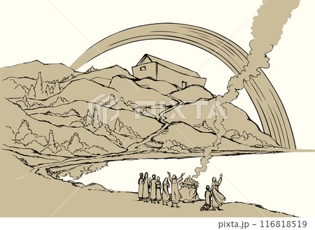 Vector drawing. Noah Offers a Sacrifice to God 116818519