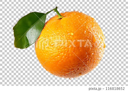 A fresh, juicy orange with water droplets represents natural, vibrant citrus goodness isolated on a white transparent background A fresh, juicy orange with water droplets represents natural, vibrant citrus goodness isolated on a white transparent background 116818652