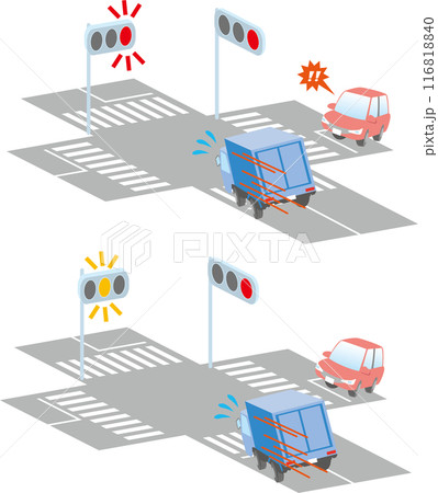 交通安全<信号が変わる間際の交差点・駆け込み信号無視・トラック> 交通安全<信号が変わる間際の交差点・駆け込み信号無視・トラック> 116818840
