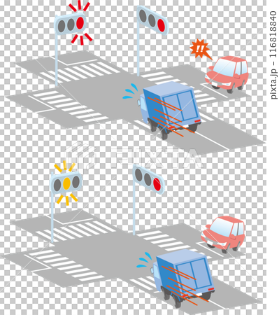 交通安全<信号が変わる間際の交差点・駆け込み信号無視・トラック> 交通安全<信号が変わる間際の交差点・駆け込み信号無視・トラック> 116818840