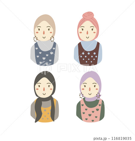 Vector set drawing of muslim woman with hijab Vector set drawing of muslim woman with hijab 116819035