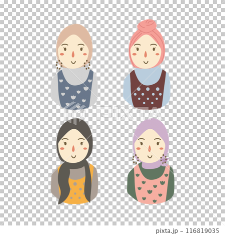 Vector set drawing of muslim woman with hijab Vector set drawing of muslim woman with hijab 116819035