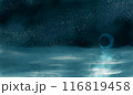 真夜中の海をイメージしたイラストです。水彩風の表現です。 116819458