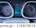 Calgary, Alberta, Canada. Jul 20, 2024. Close-up of a Chevrolet Equinox dashboard features a digital speedometer, service tire monitor system, and an odometer. 116819619