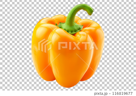 Yellow bell pepper with green stem isolated on a white background. 116819677